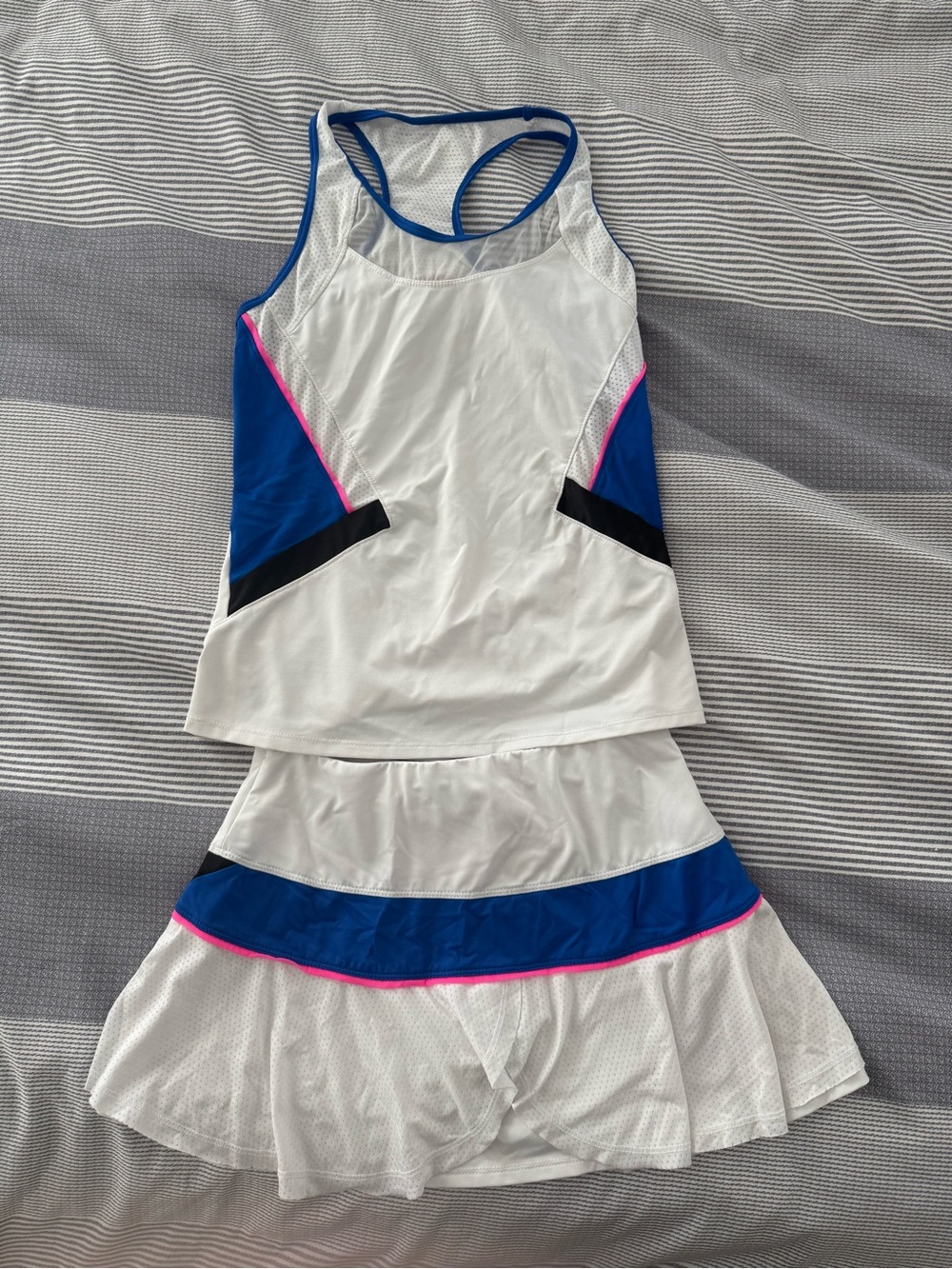 Lucky in Love White Racerback Tank and Skort with Blue and Pink Accents